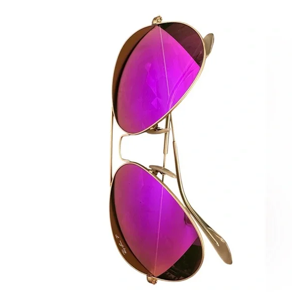 Ray-Ban Pink Polarized Aviator Flash Lenses Gold Frame Sunglasses - Picture 9 of 9